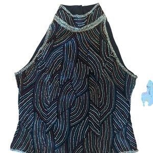 Adrianna Papell Beaded Halter Top - Black and Silver small nwt